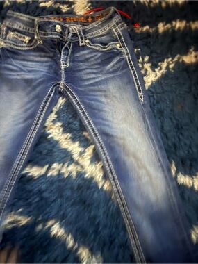 Rock Revival Indigo Slim Fit Jeans with Contrast Stitching